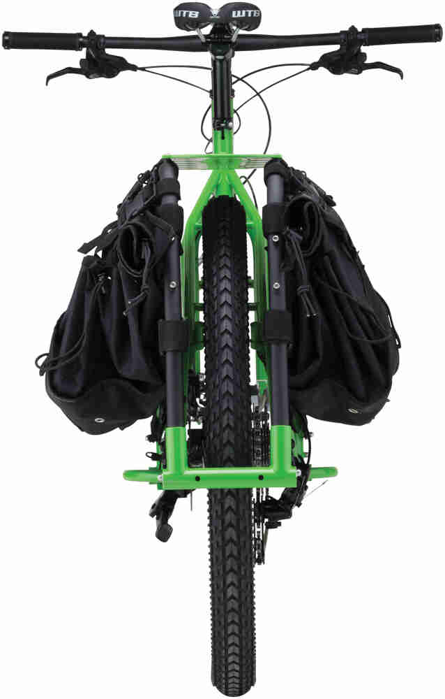 Surly Big Dummy bike - day glow green - rear view - against a white background