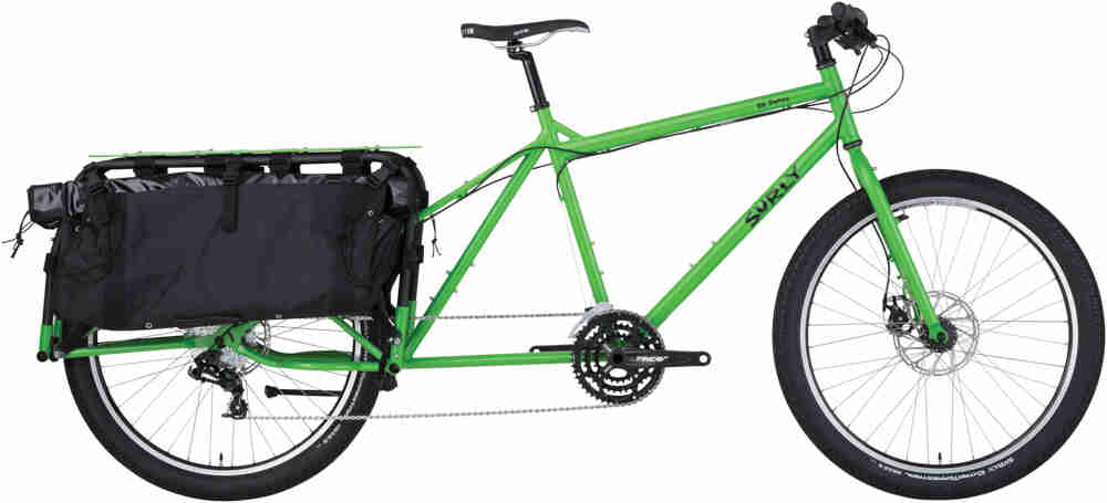 Surly Big Dummy bike - day glow green - right side view - against a white background