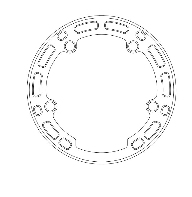 Engineering, black and white drawing of the chain-guard for a Surly X-Sync Narrow-Wide chainring