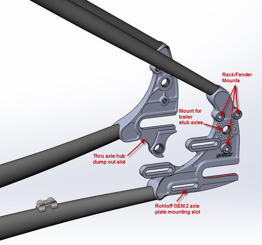CAD Illustration of the a Surly ECR bike frame dropouts and hub spacing
