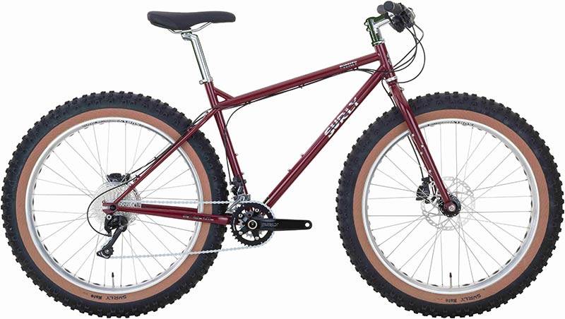 Surly Pugsley fat bike with gumwall tires - dark red - right side view with white background