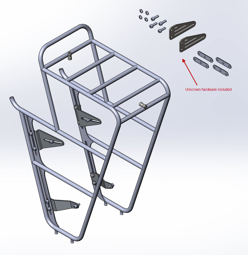 CAD Illustration - Surly Front Rack with Unicrown Hardware detail - Left side