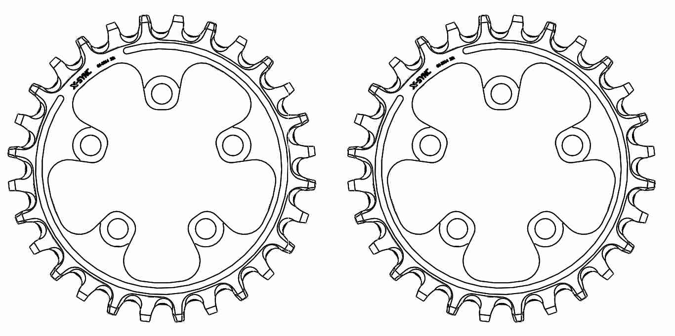 Engineering, black and white drawing of a Surly X-Sync Narrow-Wide chainring