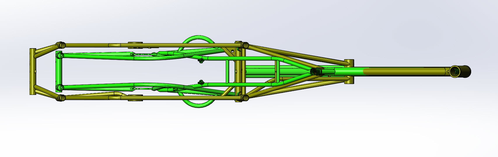 CAD illustration of a Surly Bike Fat Dummy bike frame and Kawi bike frame - overlays - overhead view
