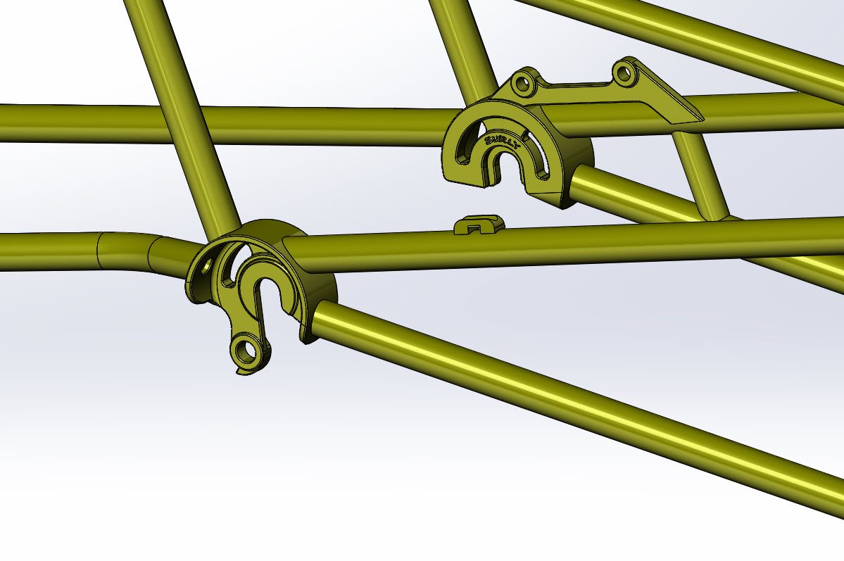 CAD illustration of a Surly Bike Fat Dummy bike frame - dropout detail - right side
