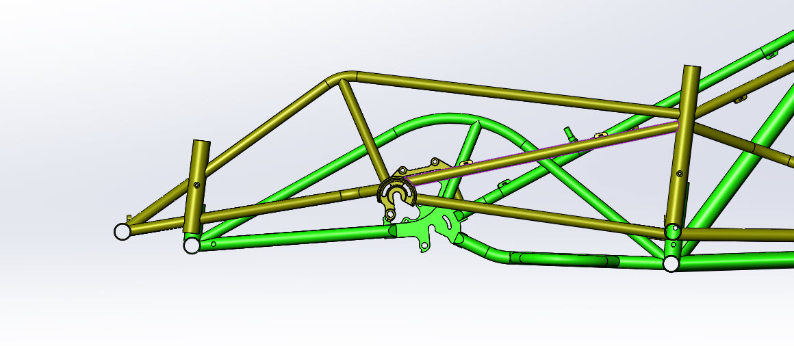 CAD illustration of a Surly Bike Fat Dummy bike frame - wideloader spacing detail  - right side