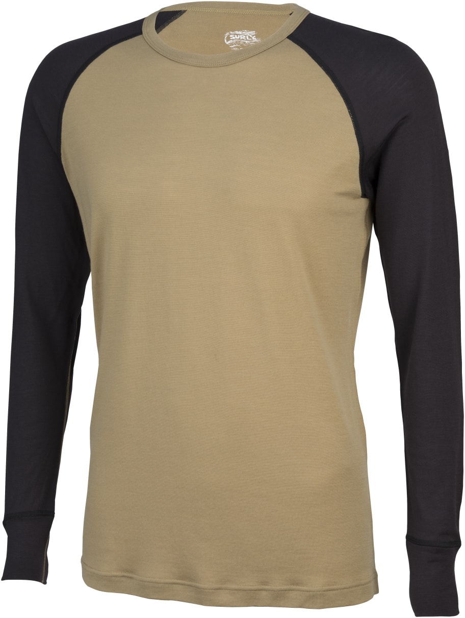 Surly Raglan long sleeve shirt - tan with black sleeves - front view