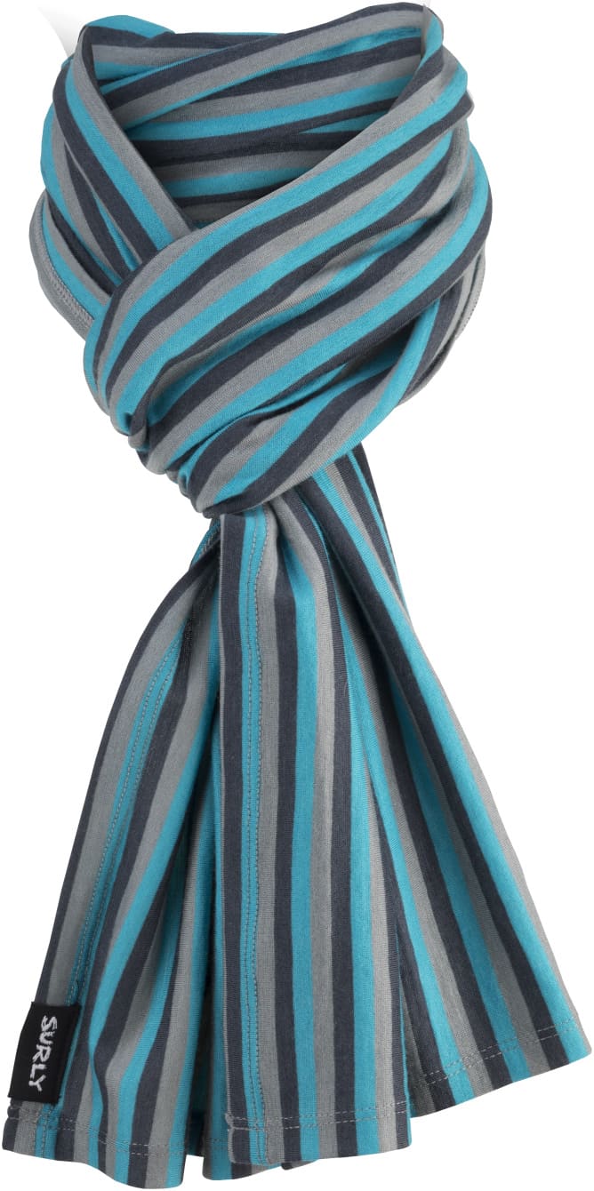 Surly wool scarf - Teal, Black and Gray parallel stripes - Front View