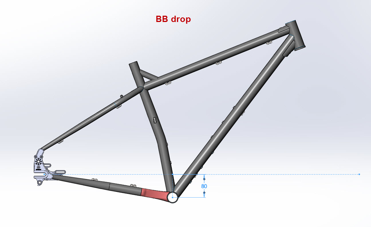 CAD illustration of a Surly ECR frame BB drop