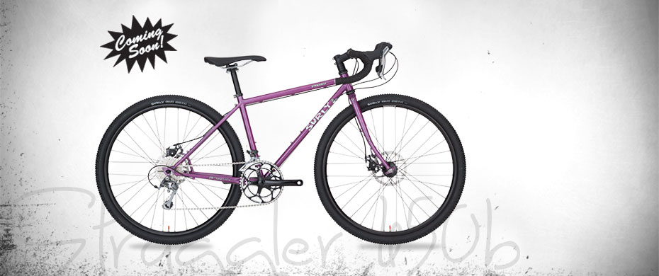 Surly Straggler 650b bike - purple - right side view - faded white background with a Coming Soon ad burst
