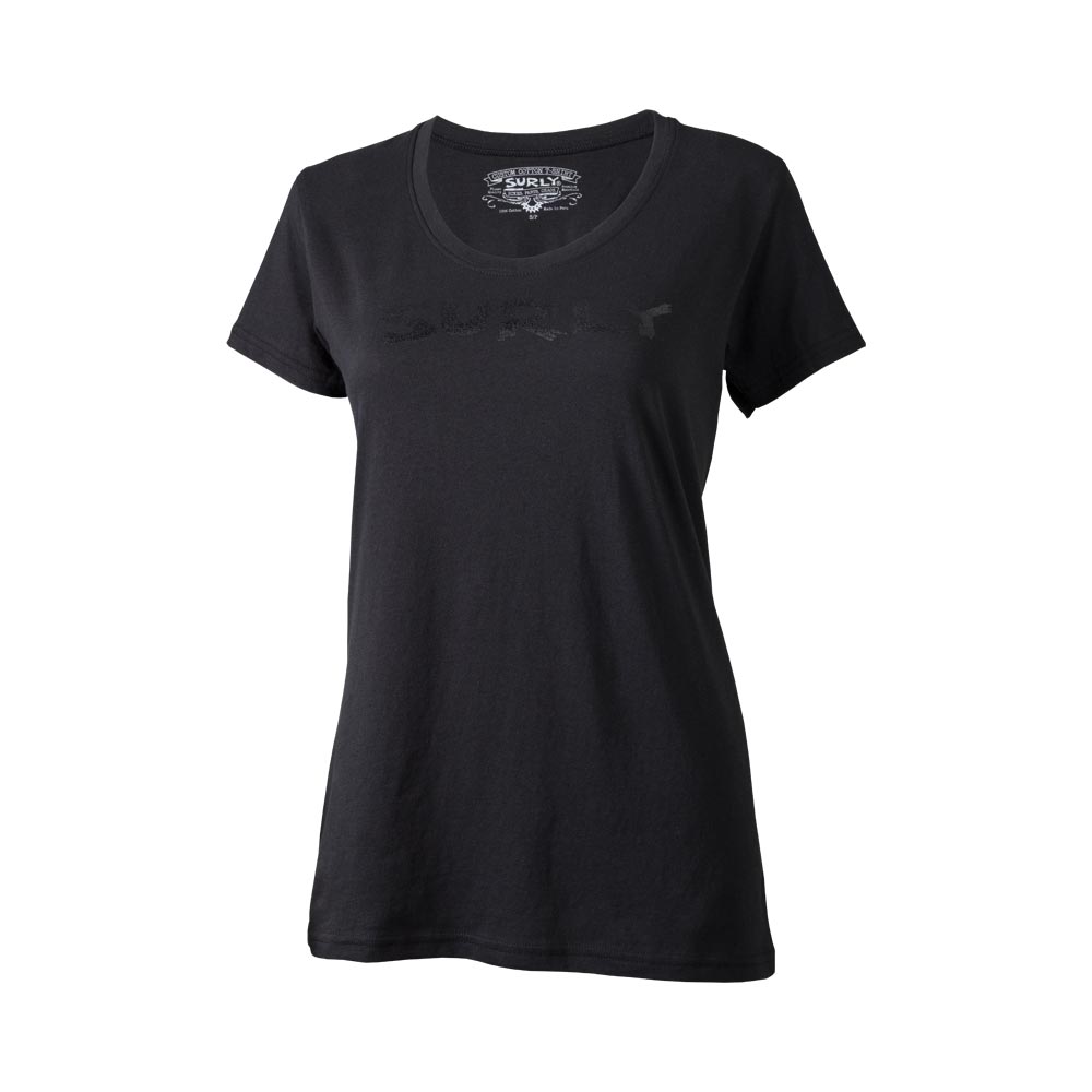 Surly ロゴ付き ウィメンズ Tシャツ: ブラック/ブラック
