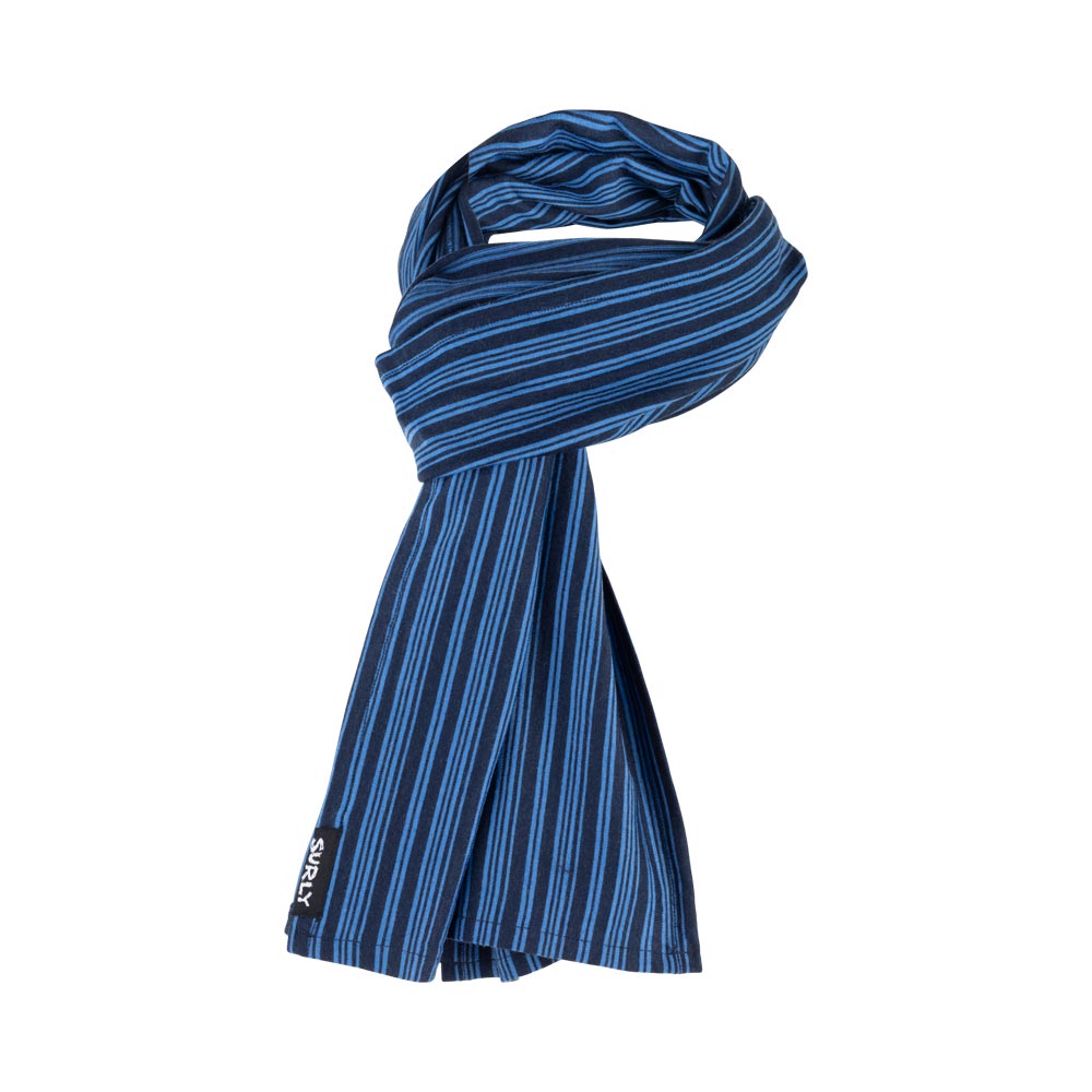 Surly メリノ ウールスカーフ: ブルー/ネイビー縞、ワンサイズ